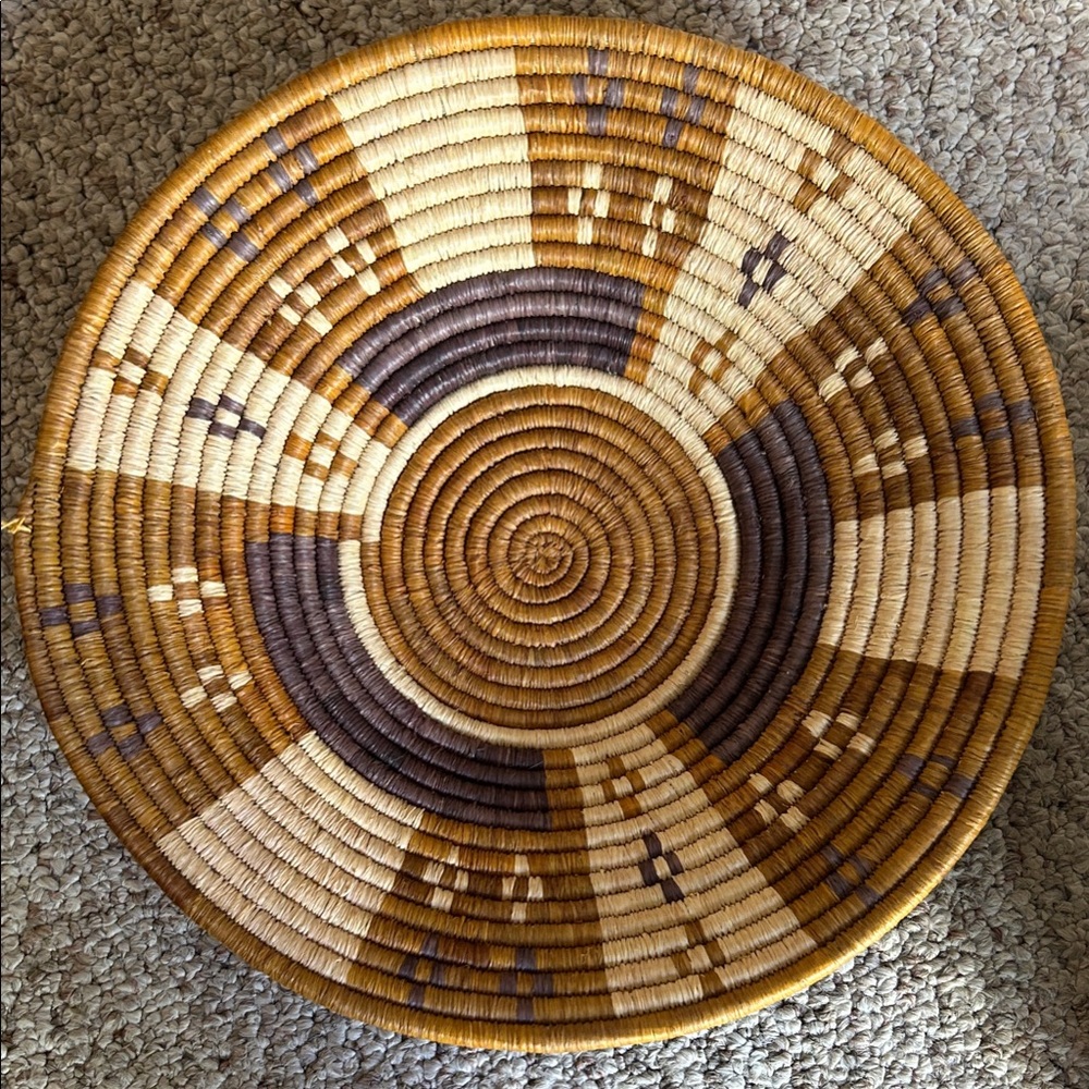 Handwoven Decorative Wall Basket in Brown and Cream